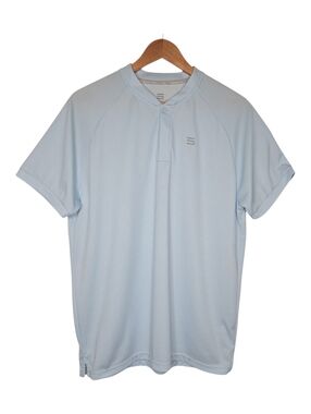 Three Sixty Six Mens Light Blue Striped Collarless Golf Polo Shirt Size Large
